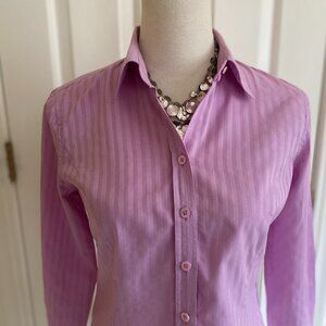 ANN TAYLOR fitted womens collared blouse, pink,100% cotton, long sleeve, sz SP